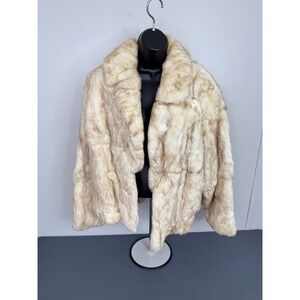 Helga Fur Jacket Womens Vintage Cream Tan Marbled Double Breasted Button Coat